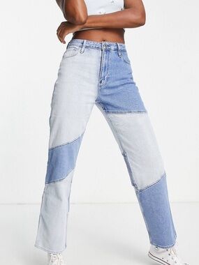 Hollister Ultra High Rise Patchwork Dad Jeans - Multi Denim